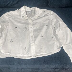 Old Navy White Button Down Shirt with Floral Embroidery